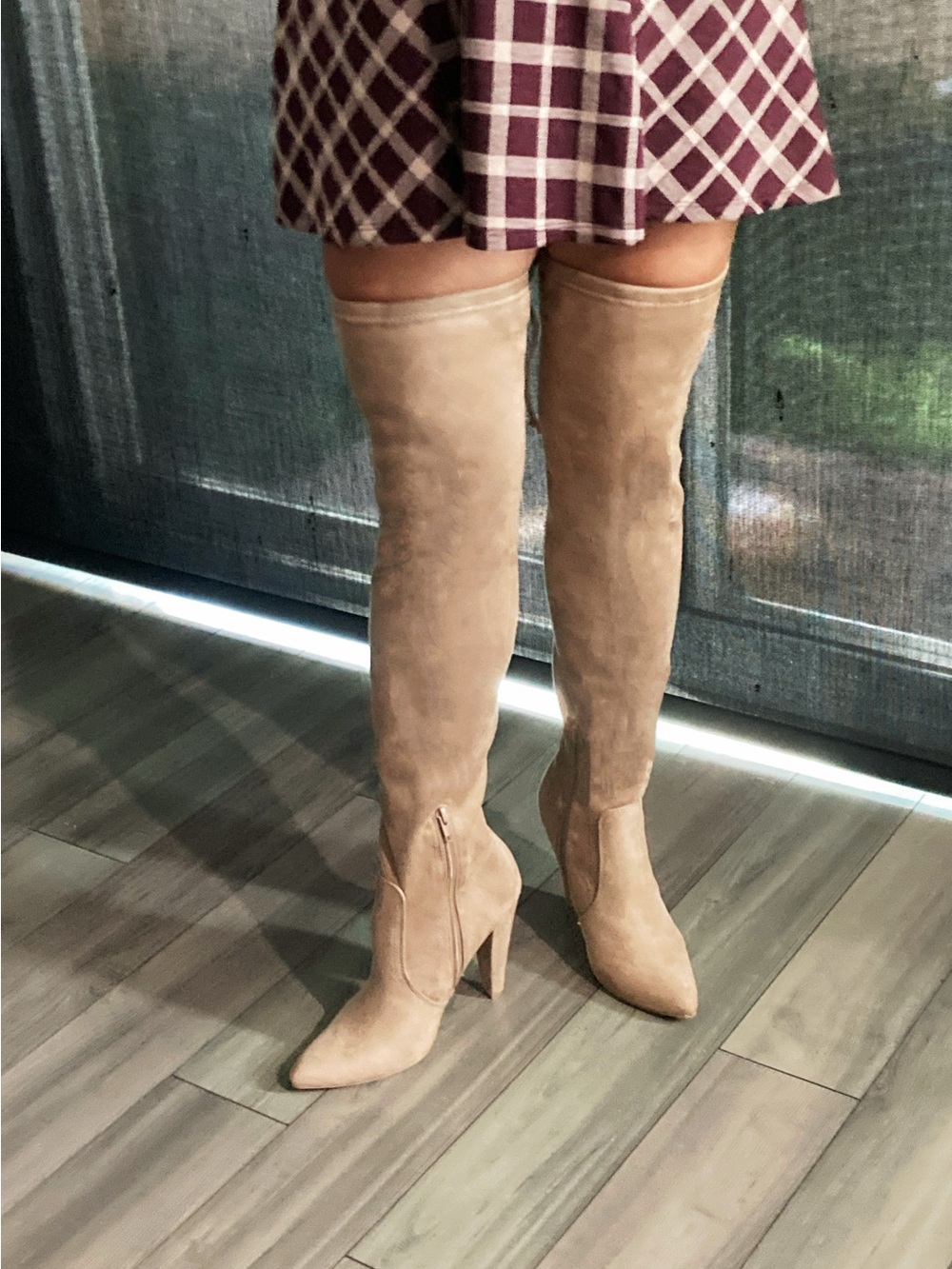 Forever 21 Beige Over-the-Knee Pointed Toe Stiletto Boots